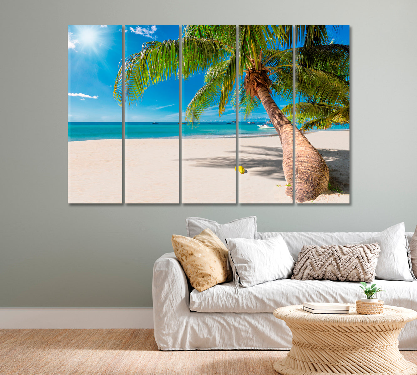 Seychelles White Sand Beach with Coconut Palm Tree Canvas Print-Canvas Print-CetArt-1 Panel-24x16 inches-CetArt