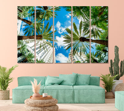 Miami Cityscape View with Palm Trees Canvas Print-Canvas Print-CetArt-1 Panel-24x16 inches-CetArt