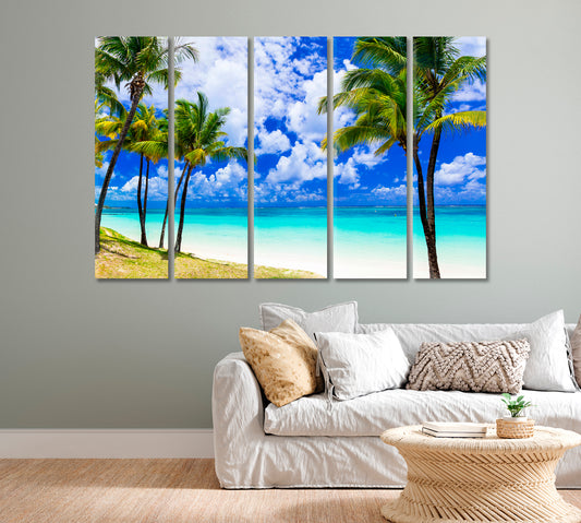 Beautiful Palm Beach with Turquoise Ocean Mauritius Canvas Print-Canvas Print-CetArt-1 Panel-24x16 inches-CetArt