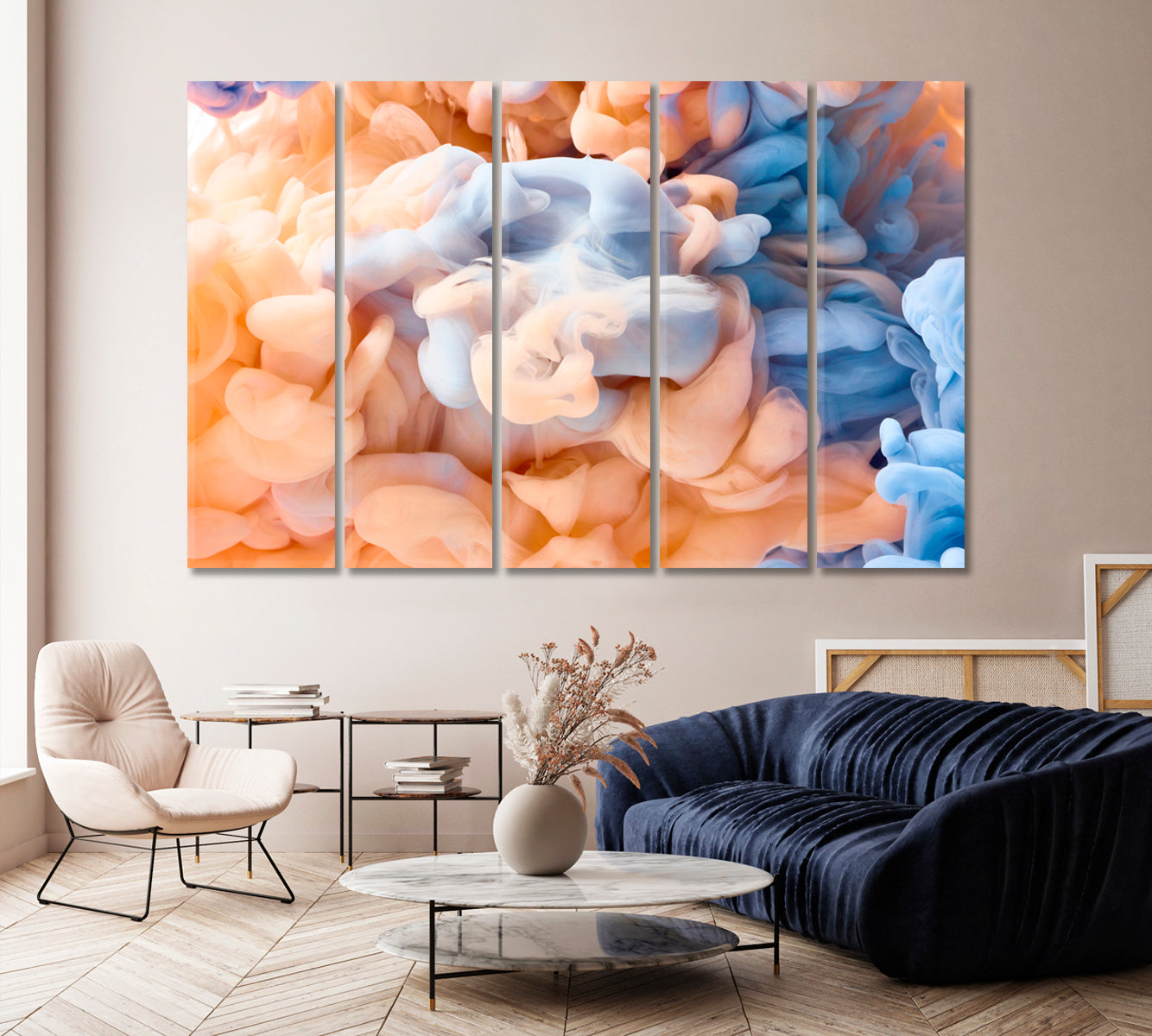 Abstract Splash of Orange and Blue Paint Pastel Colors Canvas Print-Canvas Print-CetArt-1 Panel-24x16 inches-CetArt