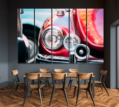 Headlights of Red Retro Car Canvas Print-Canvas Print-CetArt-1 Panel-24x16 inches-CetArt