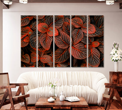 Tropical Red Leaves Fittonia Verschaffeltii Canvas Print-Canvas Print-CetArt-1 Panel-24x16 inches-CetArt