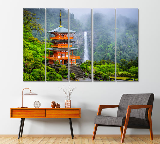 Seigantoji Pagoda and Nachi No Taki Waterfall Japan Canvas Print-Canvas Print-CetArt-1 Panel-24x16 inches-CetArt