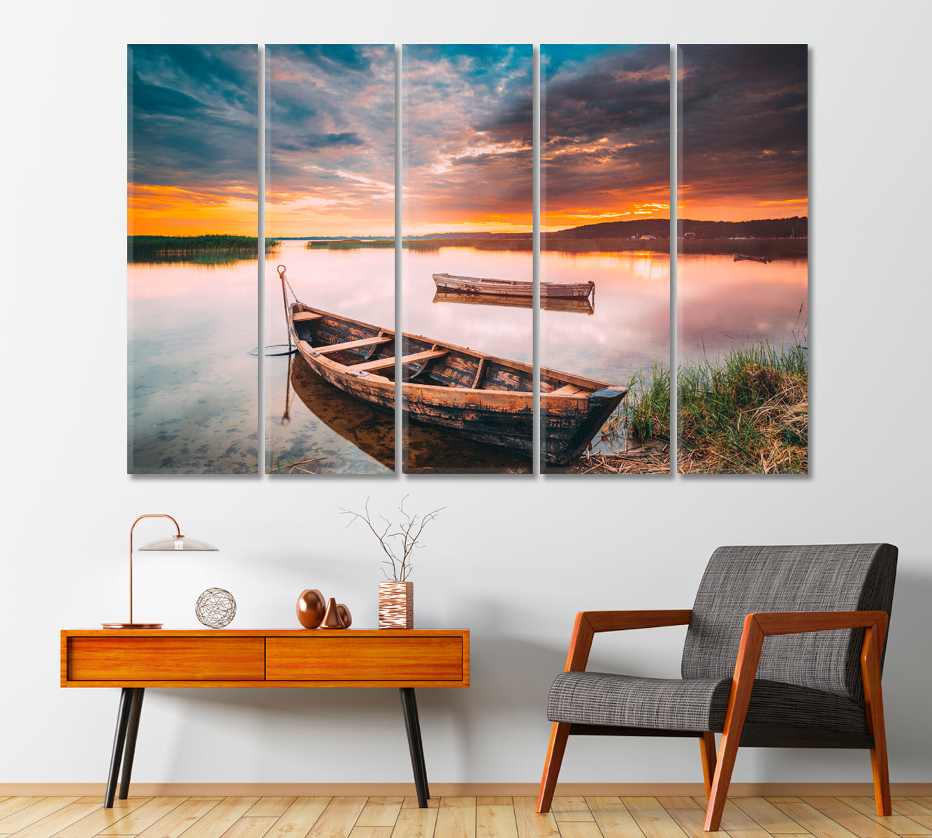 Two Wooden Boats on Lake Canvas Print-Canvas Print-CetArt-1 Panel-24x16 inches-CetArt