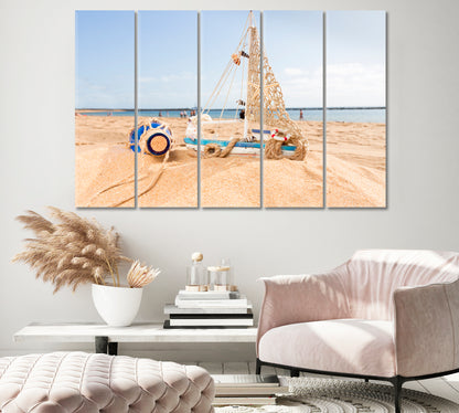 Little Wooden Boat at Ocean Coast Canvas Print-Canvas Print-CetArt-1 Panel-24x16 inches-CetArt