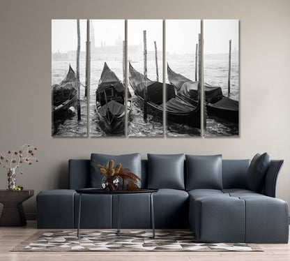 Gondolas on Grand Canal Venice Italy in Black and White Canvas Print-Canvas Print-CetArt-1 Panel-24x16 inches-CetArt