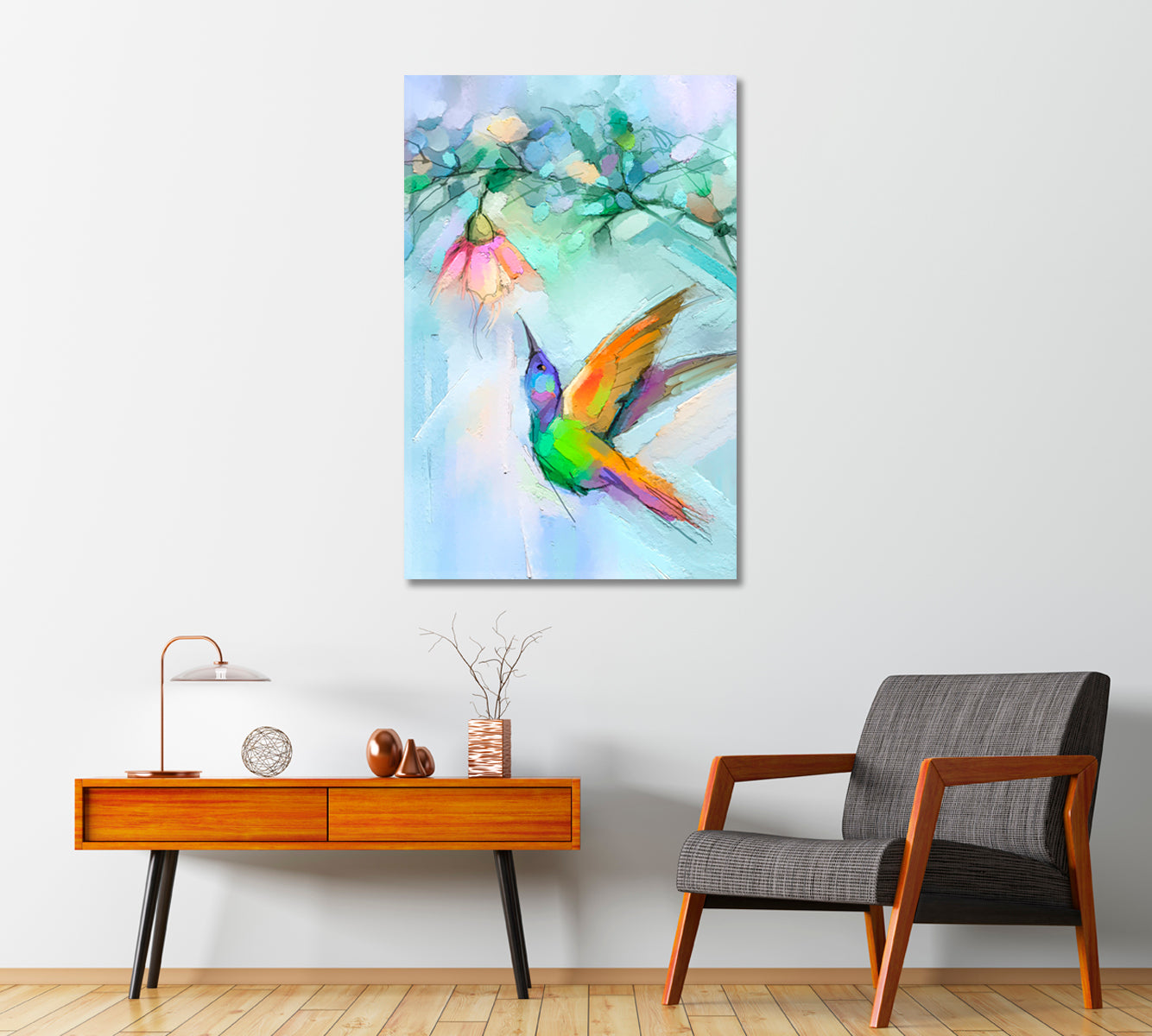 Abstract Colorful Hummingbird Canvas Print-Canvas Print-CetArt-1 panel-16x24 inches-CetArt