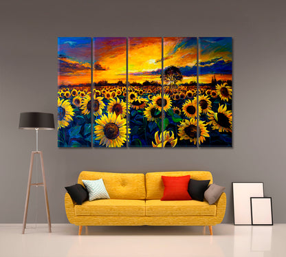 Oil Painted Sunflowers Field Canvas Print-Canvas Print-CetArt-1 Panel-24x16 inches-CetArt