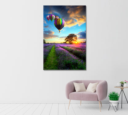 Balloons over Lavender Fields in Sunset Canvas Print-Canvas Print-CetArt-1 panel-16x24 inches-CetArt