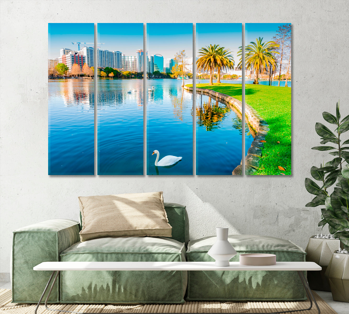 White Swans in Lake Eola Orlando USA Canvas Print-Canvas Print-CetArt-1 Panel-24x16 inches-CetArt