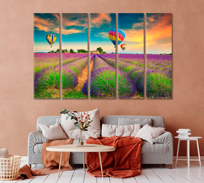 Colorful Hot Air Balloons over Lavender Fields Provence France Canvas Print-Canvas Print-CetArt-1 Panel-24x16 inches-CetArt