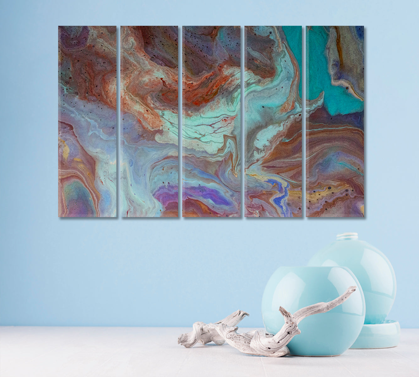 Abstract Fluid Colorful Mix of Vibrant Marble Swirls Canvas Print-Canvas Print-CetArt-5 Panels-36x24 inches-CetArt
