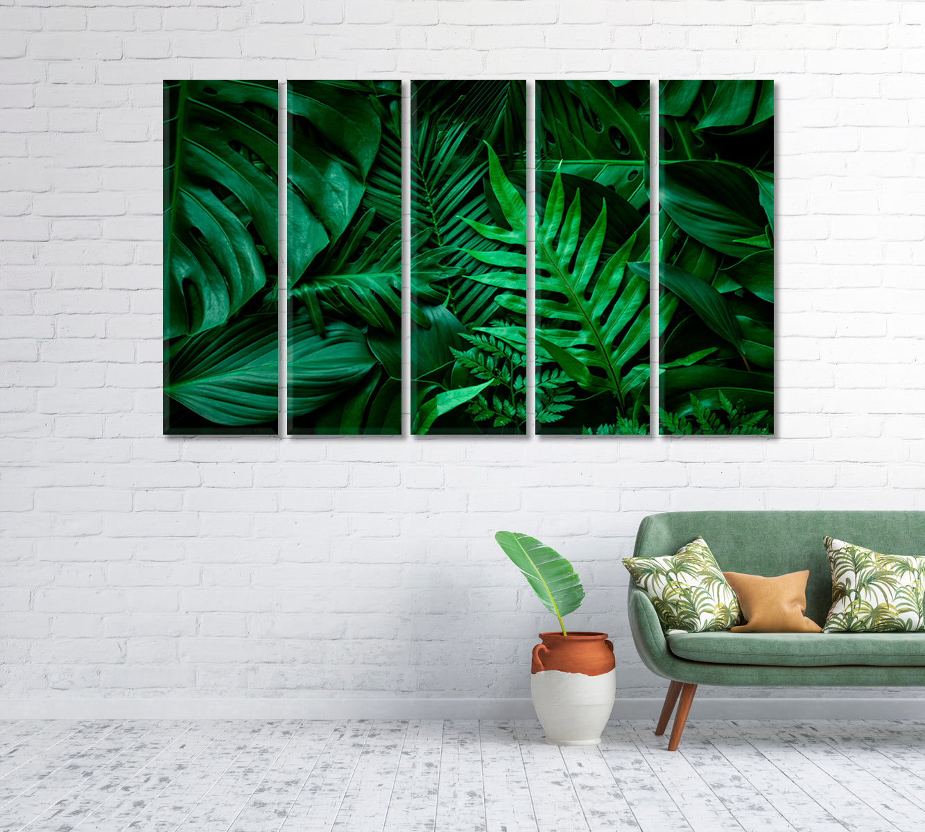 Green Leaves Close Up Canvas Print-Canvas Print-CetArt-5 Panels-36x24 inches-CetArt