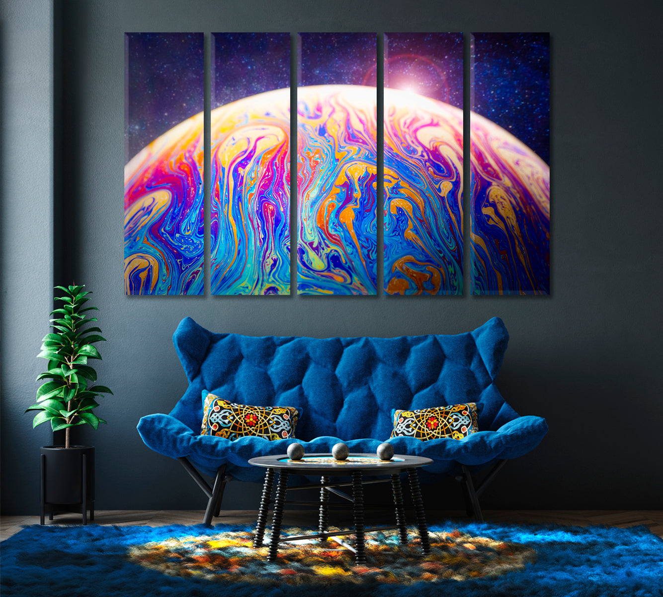 Abstract Multicolor Psychedelic Planet with Starry Sky Canvas Print-Canvas Print-CetArt-1 Panel-24x16 inches-CetArt