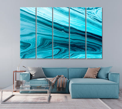 Abstract Blue Wavy Marble Canvas Print-Canvas Print-CetArt-5 Panels-36x24 inches-CetArt