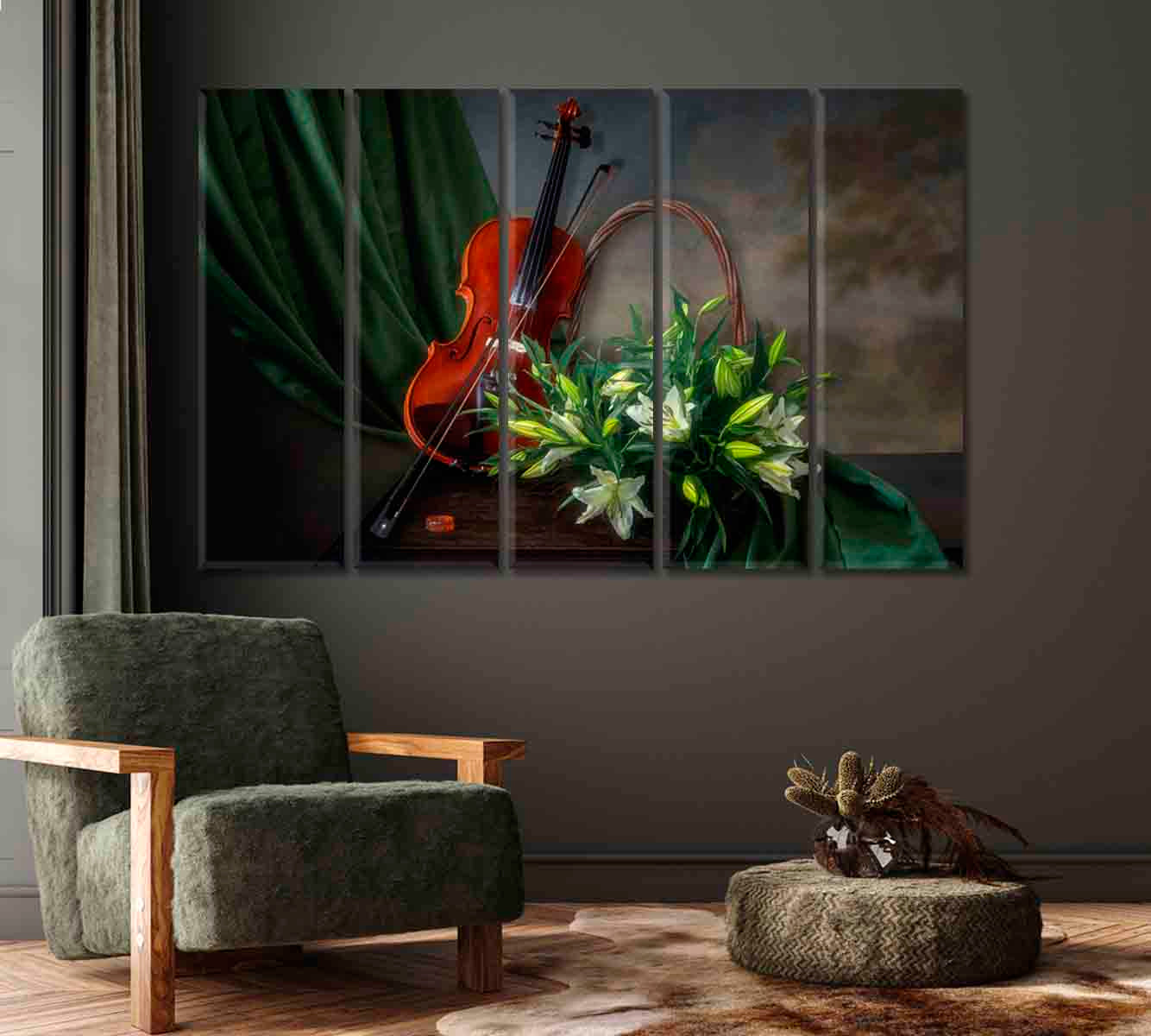 Still Life Violin and White Lily Canvas Print-Canvas Print-CetArt-1 Panel-24x16 inches-CetArt