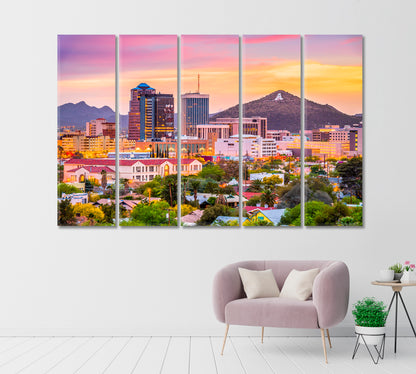 Tucson Skyline and Sentinel Peak Arizona USA Canvas Print-Canvas Print-CetArt-1 Panel-24x16 inches-CetArt