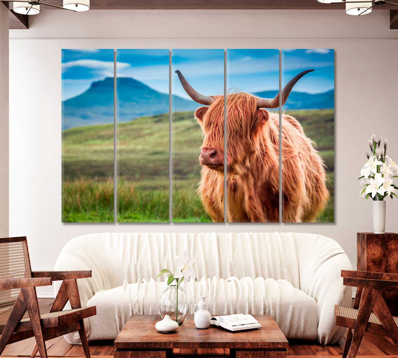 Fluffy Highland Cow Canvas Print-Canvas Print-CetArt-1 Panel-24x16 inches-CetArt