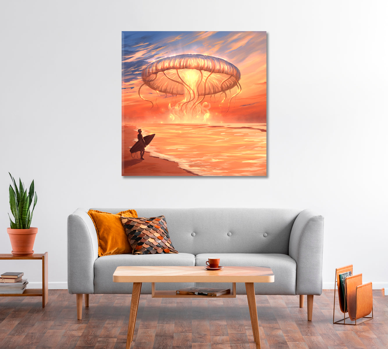 Fantastic Jellyfish over Surfer Canvas Print-Canvas Print-CetArt-1 panel-12x12 inches-CetArt