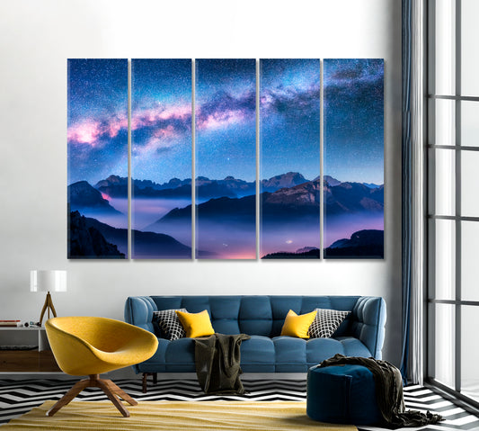 Milky Way Above Mountains in Dolomites Italy Canvas Print-Canvas Print-CetArt-1 Panel-24x16 inches-CetArt