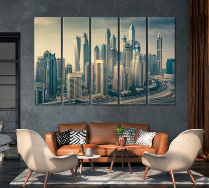 Skyline of Dubai Marina with Skyscrapers UAE Canvas Print-Canvas Print-CetArt-1 Panel-24x16 inches-CetArt