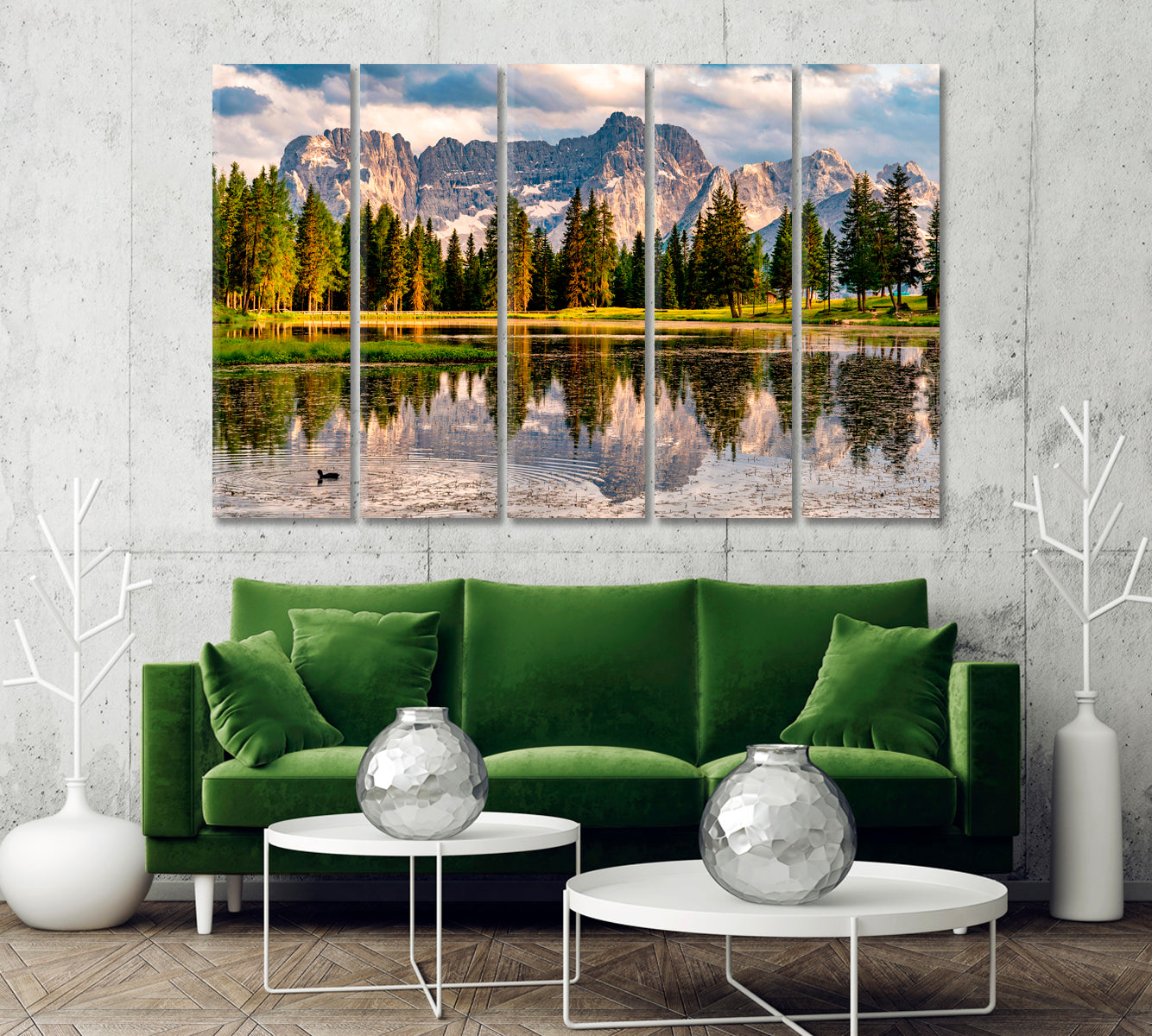 Forest and Mountains Reflection in Antorno Lake Dolomites Alps Canvas Print-Canvas Print-CetArt-1 Panel-24x16 inches-CetArt