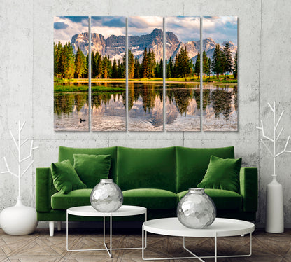 Forest and Mountains Reflection in Antorno Lake Dolomites Alps Canvas Print-Canvas Print-CetArt-1 Panel-24x16 inches-CetArt