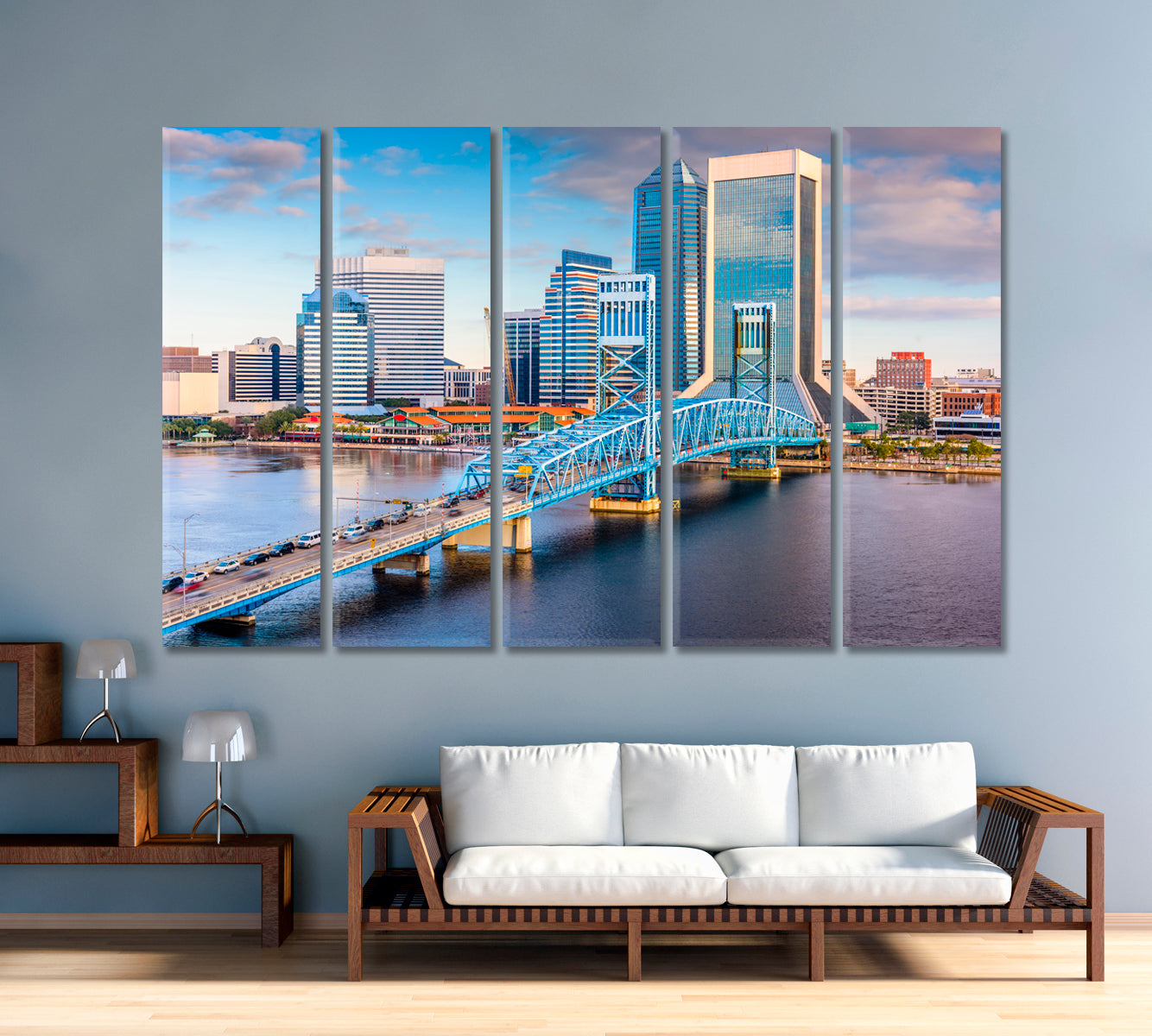 Skyscrapers Jacksonville and Blue Bridge Canvas Print-Canvas Print-CetArt-1 Panel-24x16 inches-CetArt