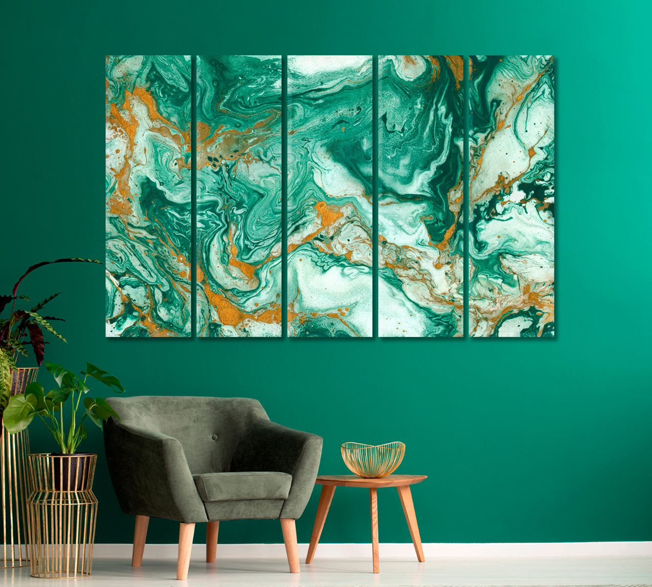 Golden and Dark Green Mixed Acrylic Paints Canvas Print-Canvas Print-CetArt-1 Panel-24x16 inches-CetArt