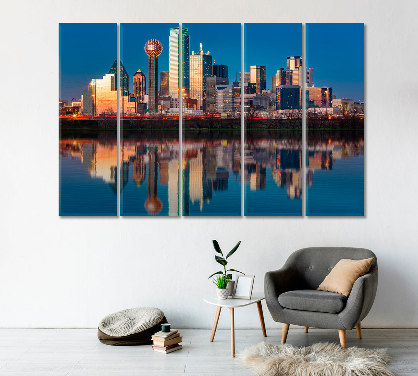 Dallas Skyline Reflected in Trinity River at Sunset Canvas Print-Canvas Print-CetArt-1 Panel-24x16 inches-CetArt