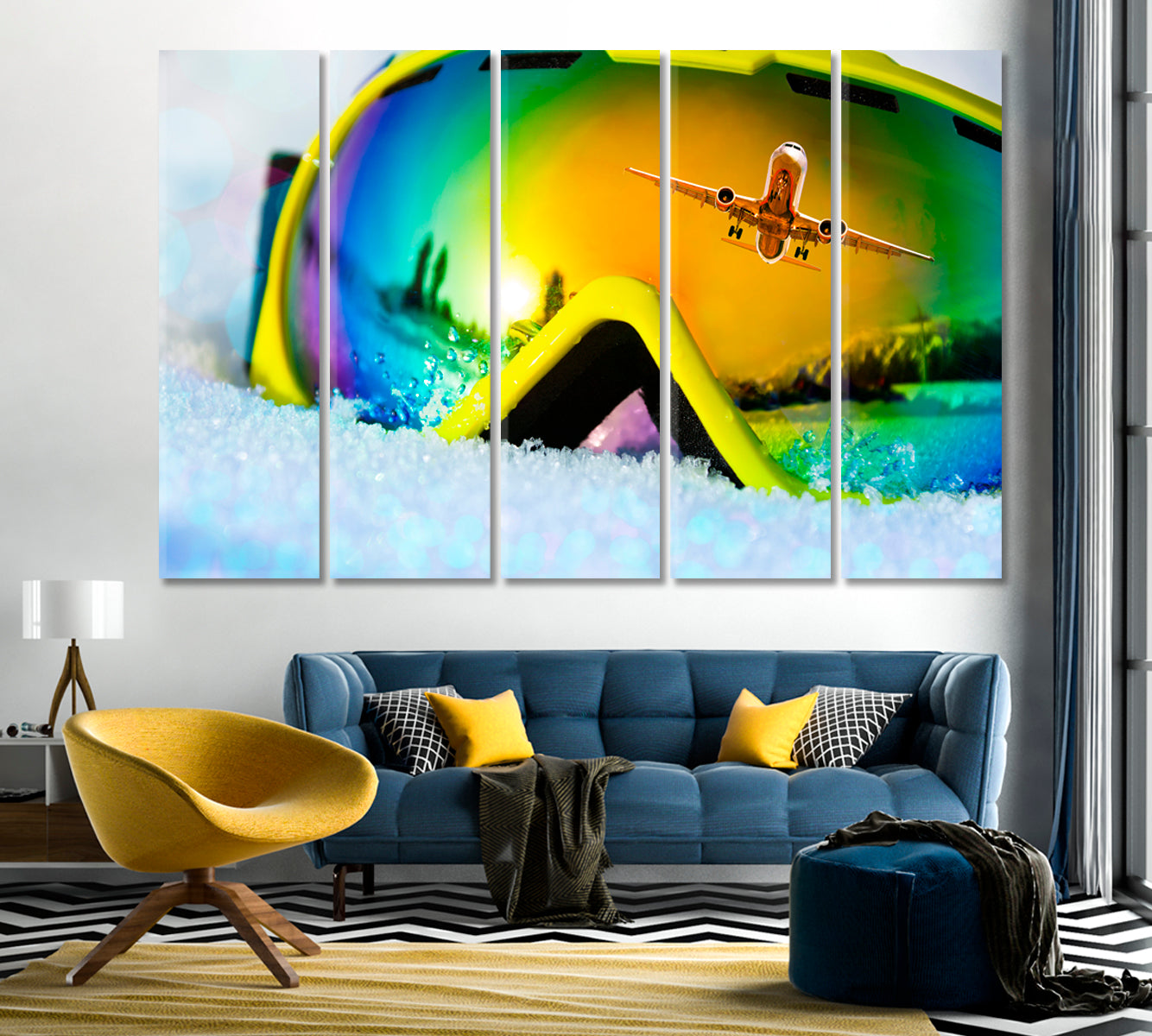 Reflection of Flying Plane in Ski Mask Canvas Print-Canvas Print-CetArt-1 Panel-24x16 inches-CetArt