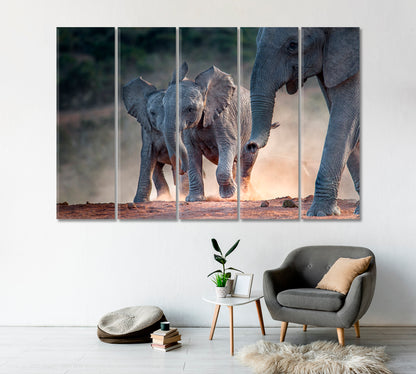 Young African Elephants Racing Toward the Water Canvas Print-Canvas Print-CetArt-1 Panel-24x16 inches-CetArt