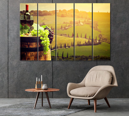 Red Wine with Barrel on Vineyard in Tuscany Italy Canvas Print-Canvas Print-CetArt-1 Panel-24x16 inches-CetArt