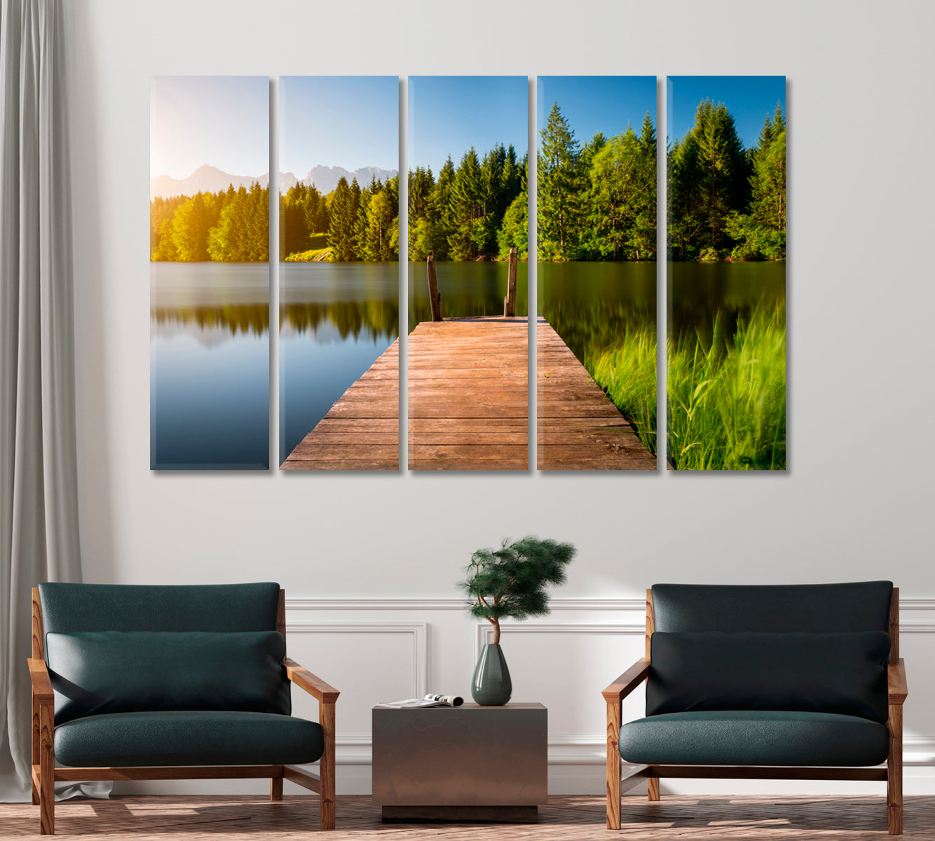 Wooden Pier in Lake Alps Mountain Landscape Canvas Print-Canvas Print-CetArt-1 Panel-24x16 inches-CetArt