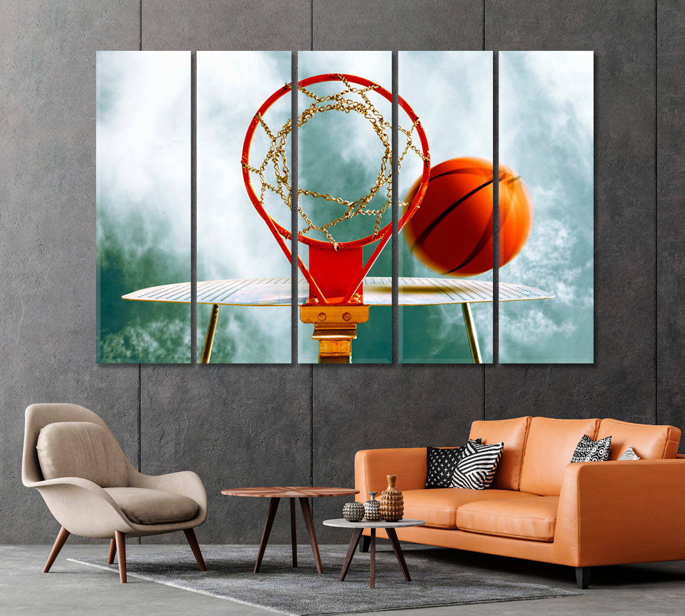 Basketball Ball Flies into a Ring Canvas Print-Canvas Print-CetArt-1 Panel-24x16 inches-CetArt