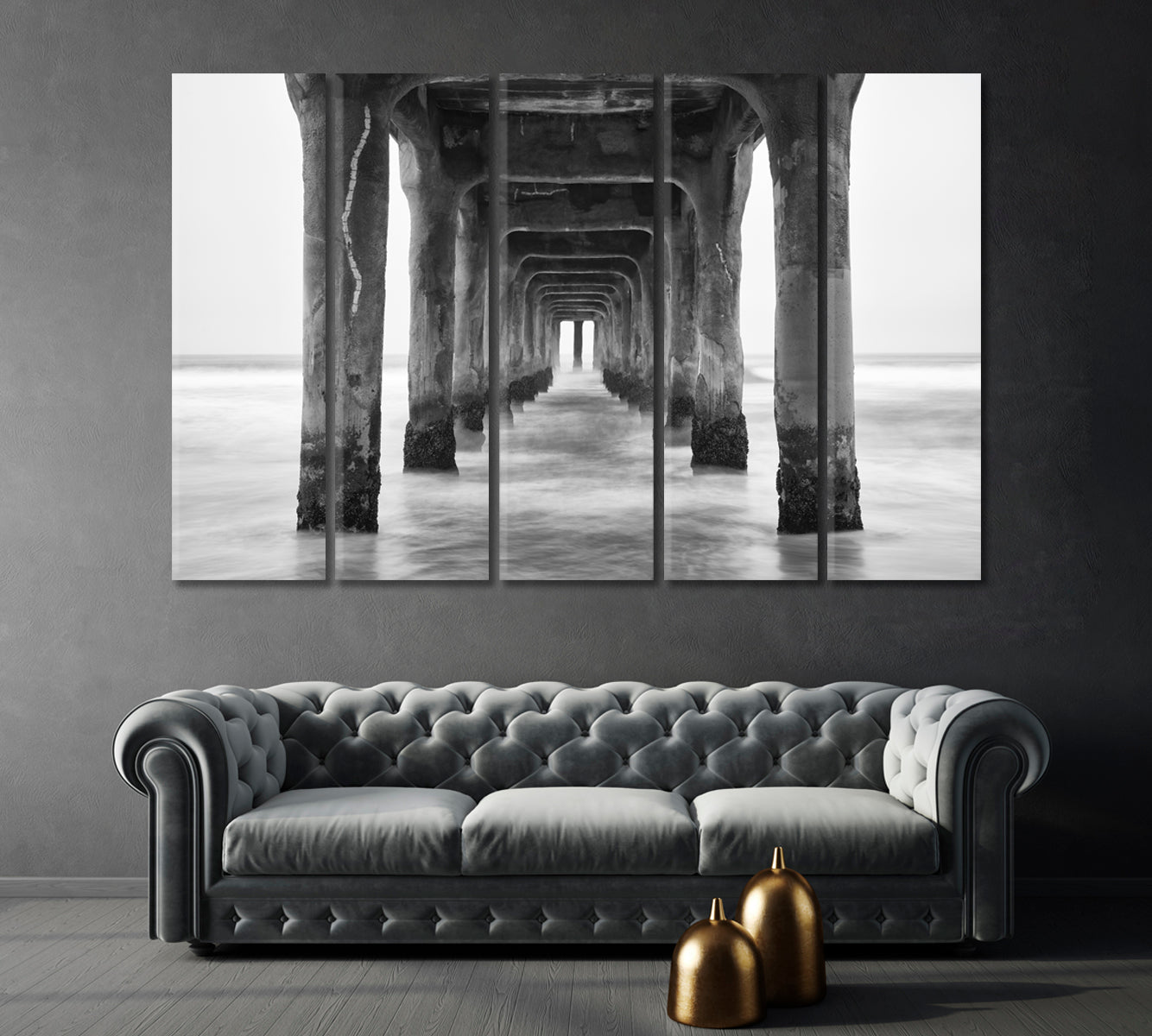 Under the Manhattan Beach Pier in Black and White California Canvas Print-Canvas Print-CetArt-1 Panel-24x16 inches-CetArt