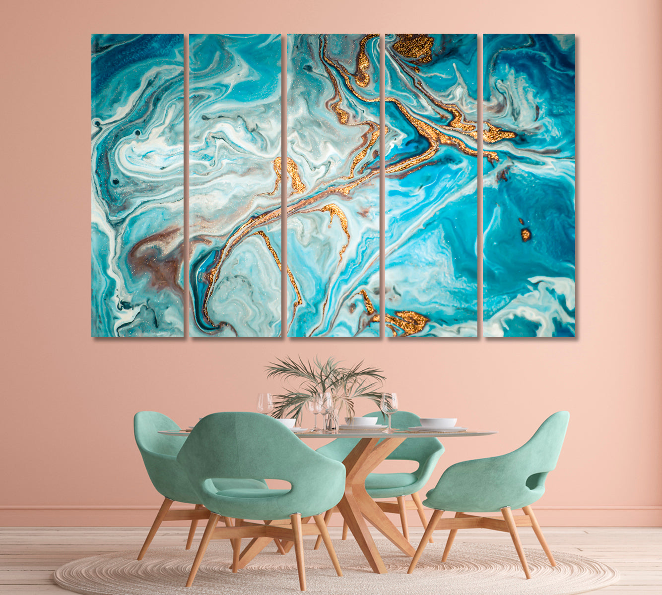 Golden and Blue Mixed Acrylic Paints Canvas Print-Canvas Print-CetArt-1 Panel-24x16 inches-CetArt