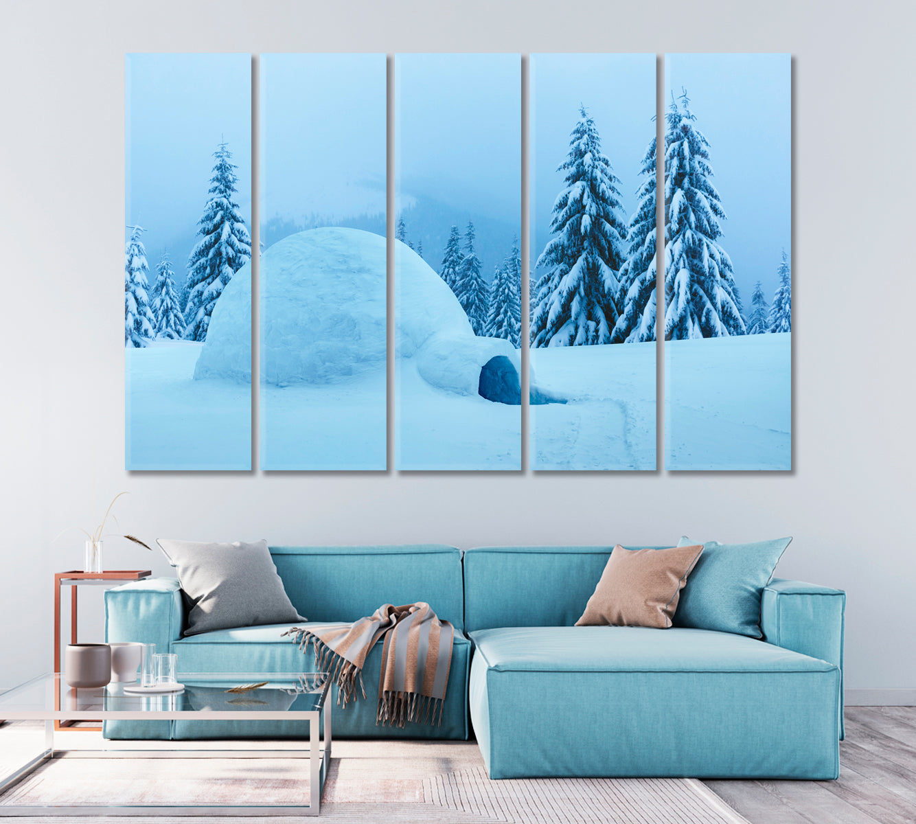 Igloo House in Winter Forest Mountains Canvas Print-Canvas Print-CetArt-1 Panel-24x16 inches-CetArt