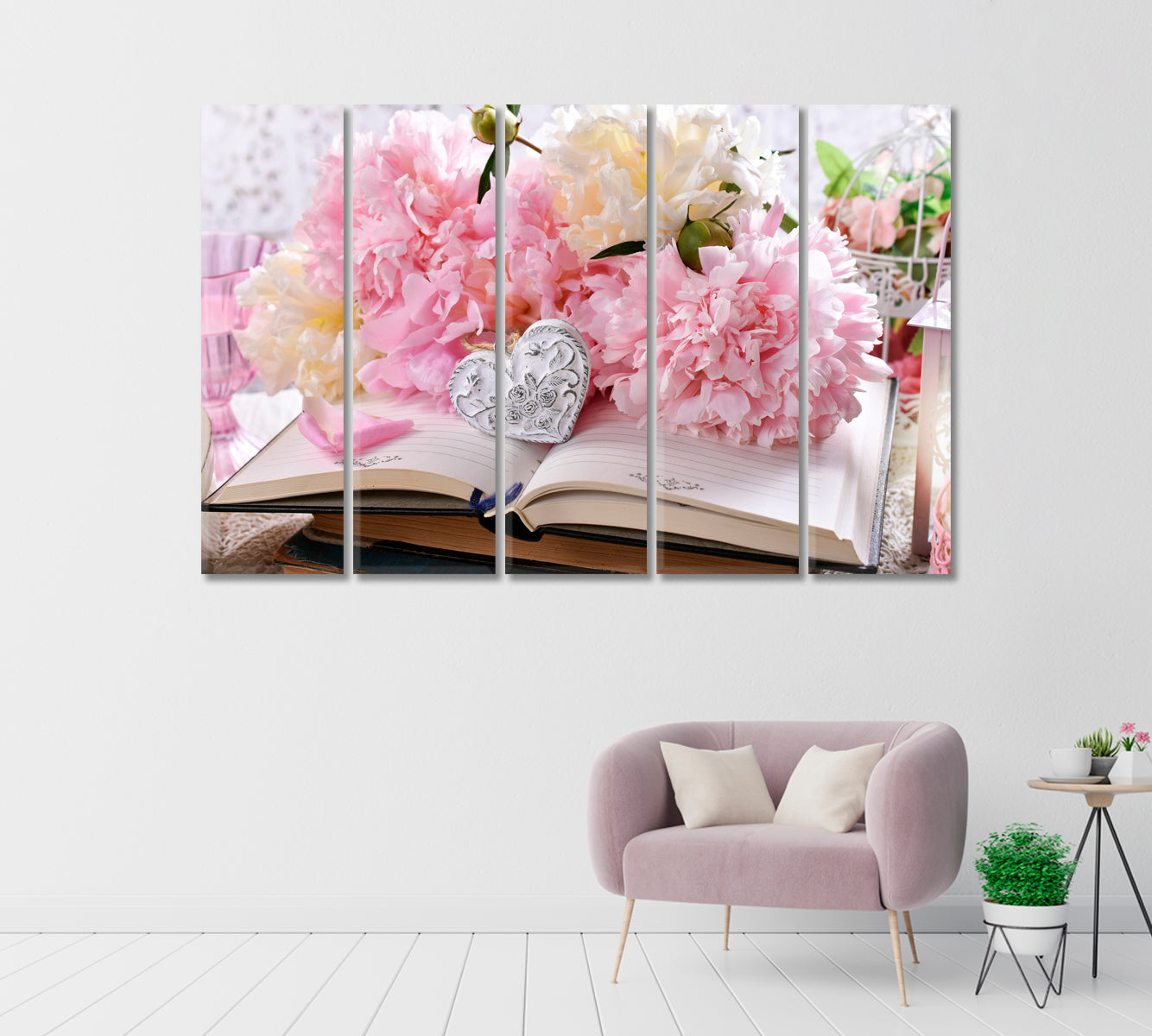 Beautiful Shabby Chic Style Pink Peonies and Old Books Canvas Print-Canvas Print-CetArt-1 Panel-24x16 inches-CetArt