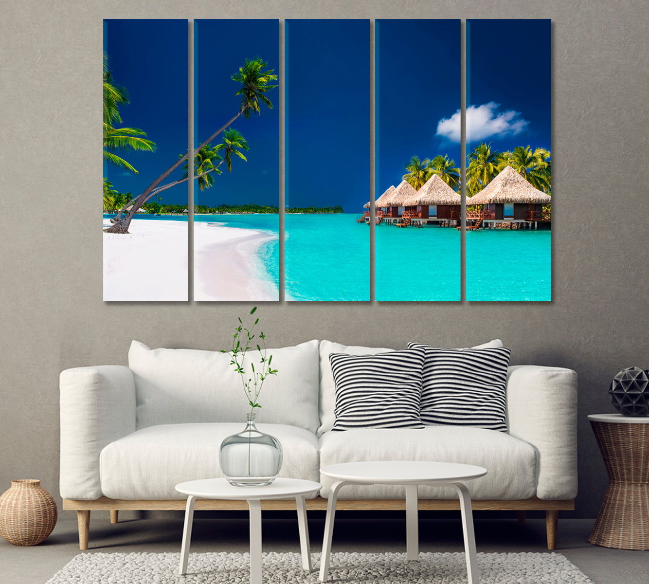 Beach Villas on a Tropical Island Canvas Print-Canvas Print-CetArt-1 Panel-24x16 inches-CetArt