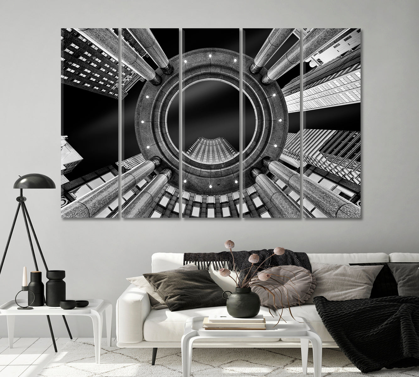 Bottom View of New York City Skyscrapers in Black White Canvas Print-Canvas Print-CetArt-1 Panel-24x16 inches-CetArt