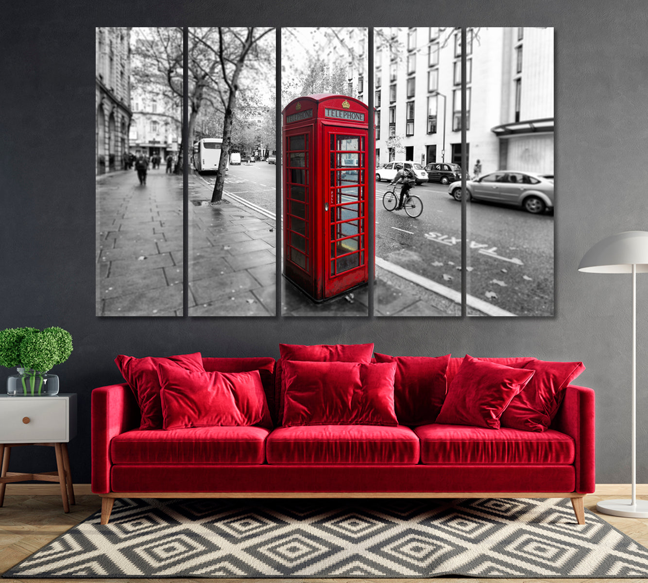 Red Telephone Booth in London UK Canvas Print-Canvas Print-CetArt-1 Panel-24x16 inches-CetArt