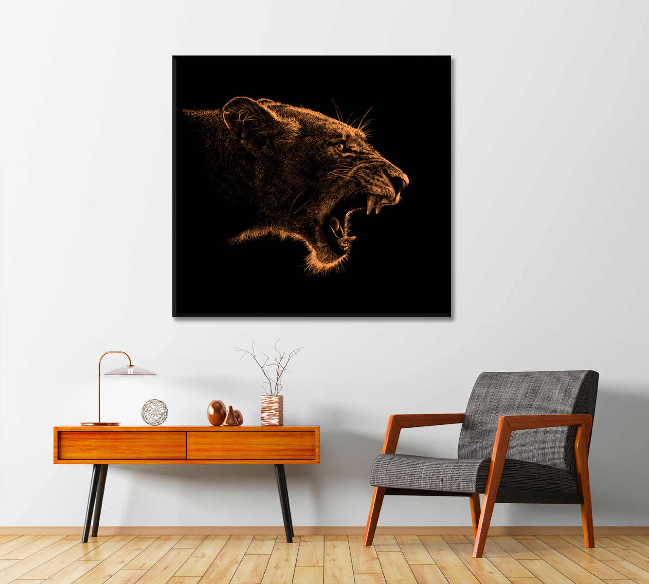 Graphic Sketch Angry Lion Canvas Print-Canvas Print-CetArt-1 panel-12x12 inches-CetArt