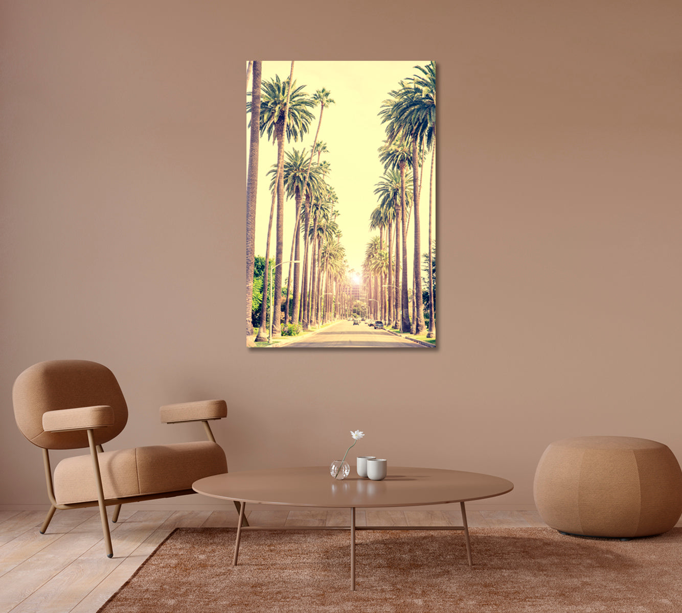 Beverly Hills Street with Palm Trees at Sunset Los Angeles Canvas Print-Canvas Print-CetArt-1 panel-16x24 inches-CetArt