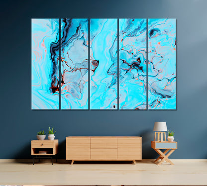 Modern Blue Acrylic Liquid Swirl Abstract Pattern Canvas Print-Canvas Print-CetArt-1 Panel-24x16 inches-CetArt