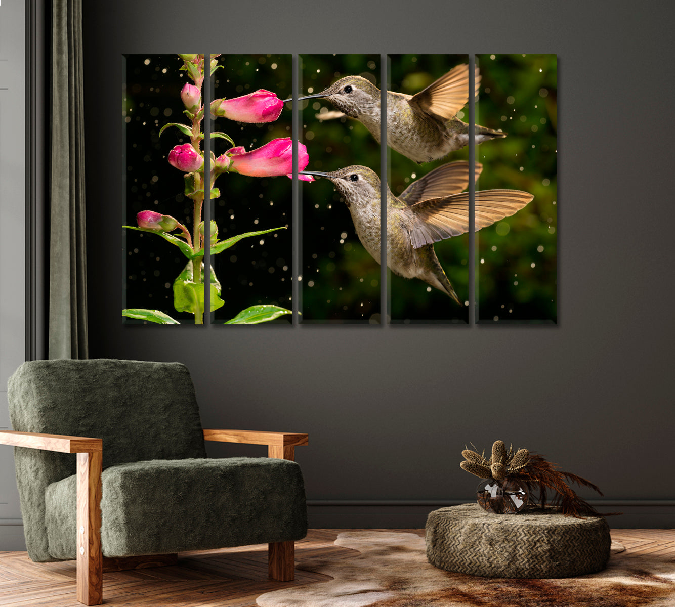 Hummingbird With Flowers Canvas Print-Canvas Print-CetArt-1 Panel-24x16 inches-CetArt