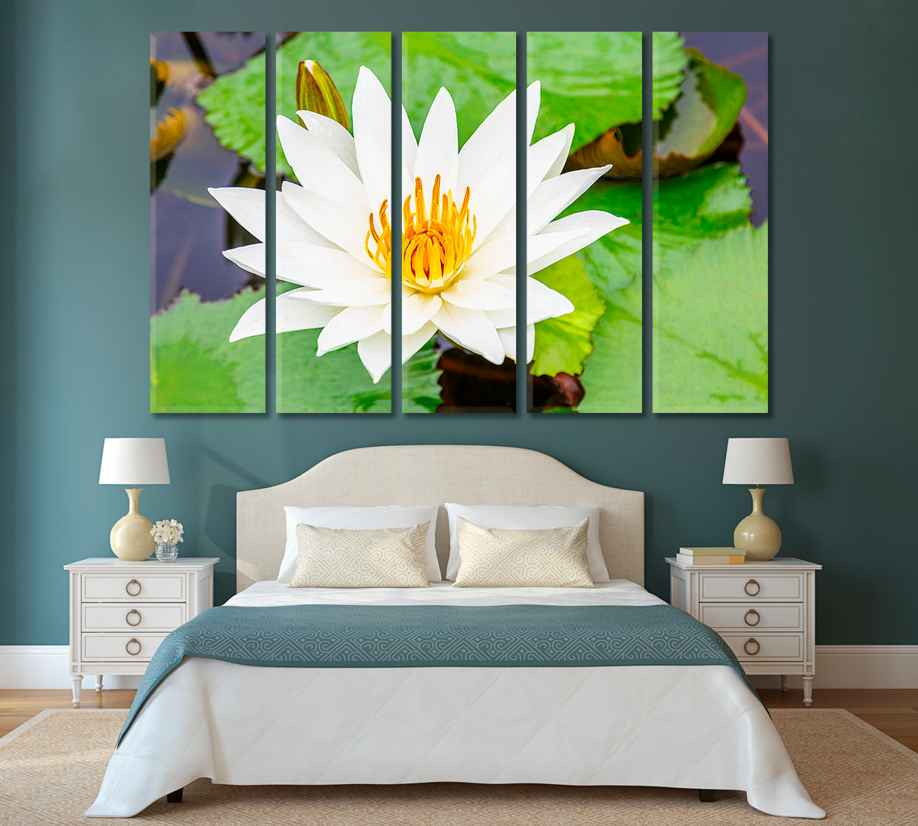 White Lotus Flower Canvas Print-Canvas Print-CetArt-1 Panel-24x16 inches-CetArt