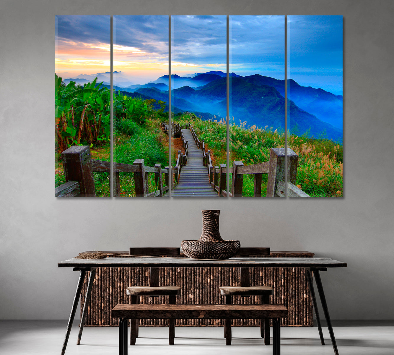 Stairway to the Breathtaking Mountains of Taiwan Canvas Print-Canvas Print-CetArt-1 Panel-24x16 inches-CetArt