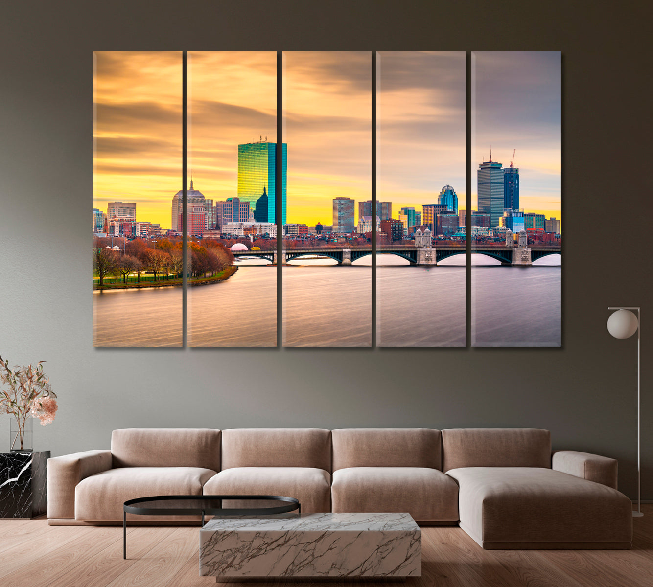 Boston Cityscape on Charles River USA Canvas Print-Canvas Print-CetArt-1 Panel-24x16 inches-CetArt