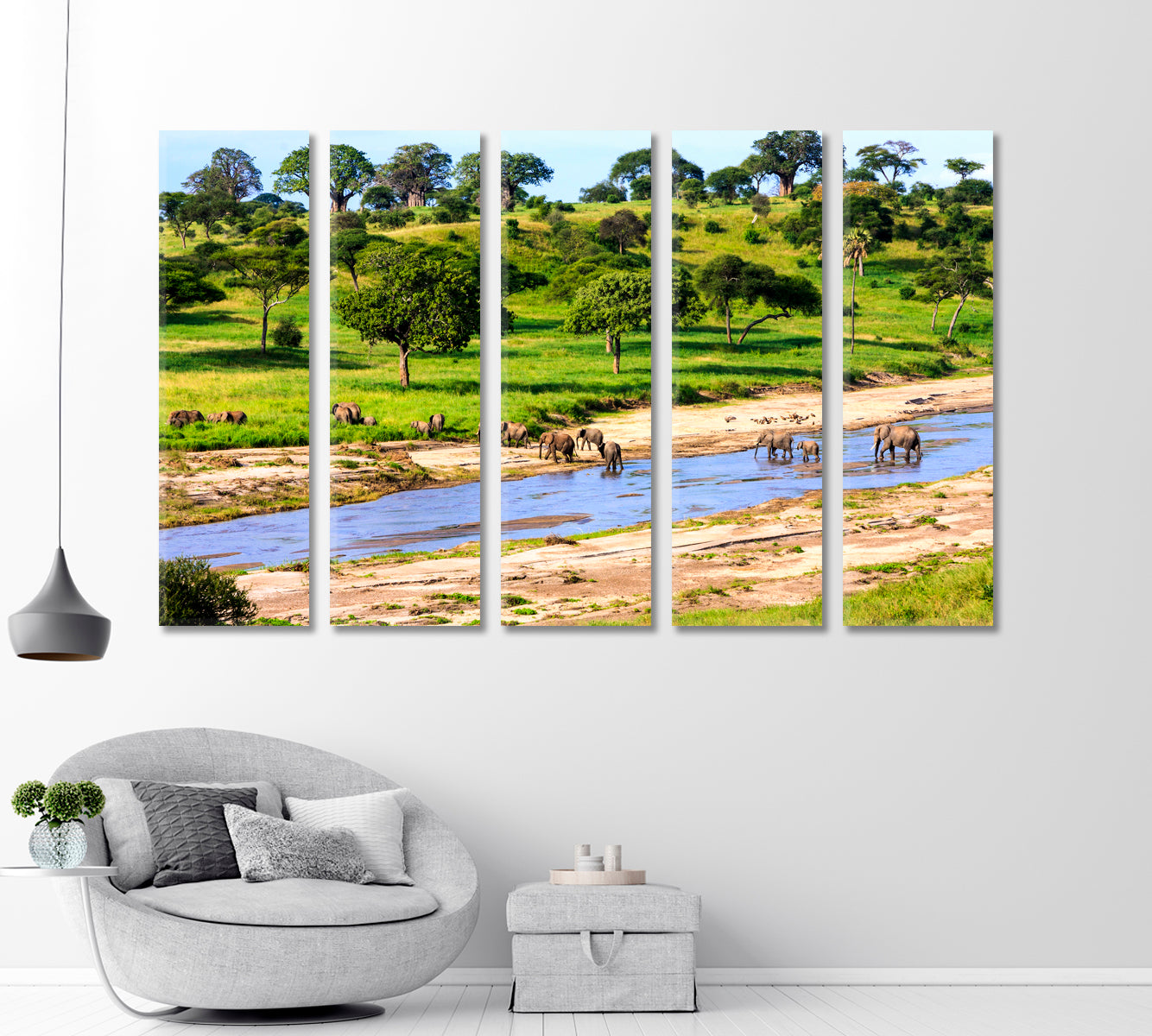 Elephants Cross River in Serengeti National Park Tanzania Africa Canvas Print-Canvas Print-CetArt-1 Panel-24x16 inches-CetArt